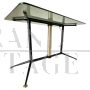 Vintage steel and brass coffee table with smoked glass top