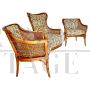 Set of 3 Giorgetti design armchairs in faux bamboo and wicker, Italy 1970s