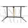 Vintage steel and brass coffee table with smoked glass top