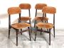 Set of 4 vintage chairs in teak wood and melange brown - lobster velvet