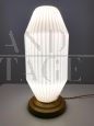 1940s Art Deco table lamp in white glass with wooden base