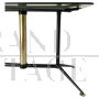 Vintage steel and brass coffee table with smoked glass top