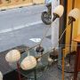 Large mid-century Stilnovo style wall lights in brass and glass