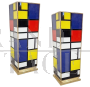 Pair of Mondrian style glass design columns