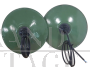 Pair of industrial green metal saucer lamps, 1940s                         
                            