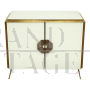 Two-door sideboard in white glass with brass handle