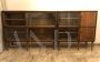 Large walnut bookcase with silk-screened glass doors, Italy 1950s