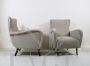 Pair of mid-century Italian dove gray velvet armchairs, 1950s