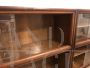 Large walnut bookcase with silk-screened glass doors, Italy 1950s