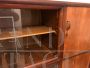 Large walnut bookcase with silk-screened glass doors, Italy 1950s