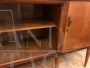 Large walnut bookcase with silk-screened glass doors, Italy 1950s