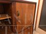 Large walnut bookcase with silk-screened glass doors, Italy 1950s