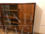 Large walnut bookcase with silk-screened glass doors, Italy 1950s