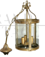 Vintage lantern chandelier in brass and blown glass, Italy 1950s  