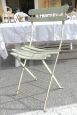 Parisian bistro chairs in light green lacquered iron and wood