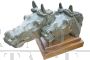 Horse heads sculpture, signed