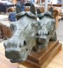 Horse heads sculpture, signed