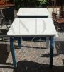 Vintage light blue kitchen table with Carrara marble top    