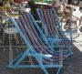 Pair of vintage 60s deck chairs in white wood, restored