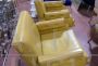 Pair of vintage swivel armchairs in ocher yellow skai