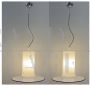 Pair of Vistosi pendant lights in white and blue Murano glass 