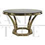 Golden Art Deco circular table with black glass top