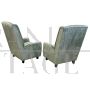 Pair of vintage style armchairs in sage green velvet