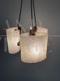 Scandinavian design chandelier from the 70s in glass and teak