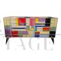 Low dresser with six drawers in multicolored glass 