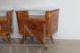 Pair of art deco bedside tables in walnut with glass top, Milan 1940s