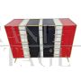 Dresser with 4 drawers in red, white and black colored glass