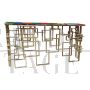 Golden double-sided sculpture console with multicolored Murano glass top