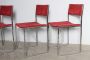 Set of four Willy Rizzo chairs in steel and red fabric, Italy 1970s