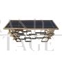 Double-sided console in chrome-gold steel and black Murano glass top