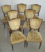 Set of 7 1960s Empire style chairs upholstered in ocher yellow brocade