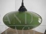 1940s industrial saucer suspension lamp in green metal               