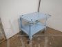 Industrial style light blue metal food trolley from the 70s