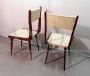 Pair of Carlo Ratti style chairs in wood and ivory skai, 1960s