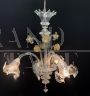 Cesare Toso chandelier in Murano glass with golden flowers, Italy 1980s