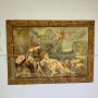 Large antique 19th century grass juice painting with gallant scene