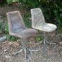 Vintage lounge set with glass and steel table and 4 pony skin chairs, 1970s