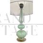 Green Murano glass table lamp with fabric lampshade