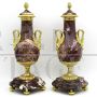 Antique pair of Napoleon III vases in gilded bronze and marble, 19th century