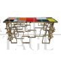 Double-sided console in golden steel with multicolored Murano glass top