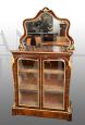 Antique Victorian display cabinet in walnut briar with bronzes and mirror on the top