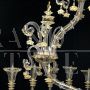 Sumptuous large chandelier in transparent, white and gold Murano glass