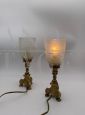 Pair of art deco bedside lamps in bronze and glass