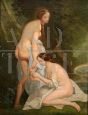 Pair of antique French oil paintings on canvas depicting Nymphs