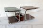 Vintage trolley coffee table in smoked glass, steel and wood with bottle holder