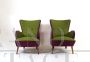 Vintage 80s armchair in green and purple piqué cotton